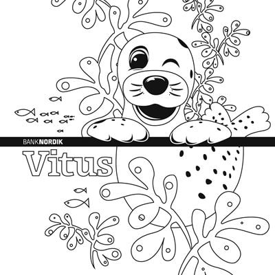 En maleside hvor  BankNordiks maskot Vitus blinker